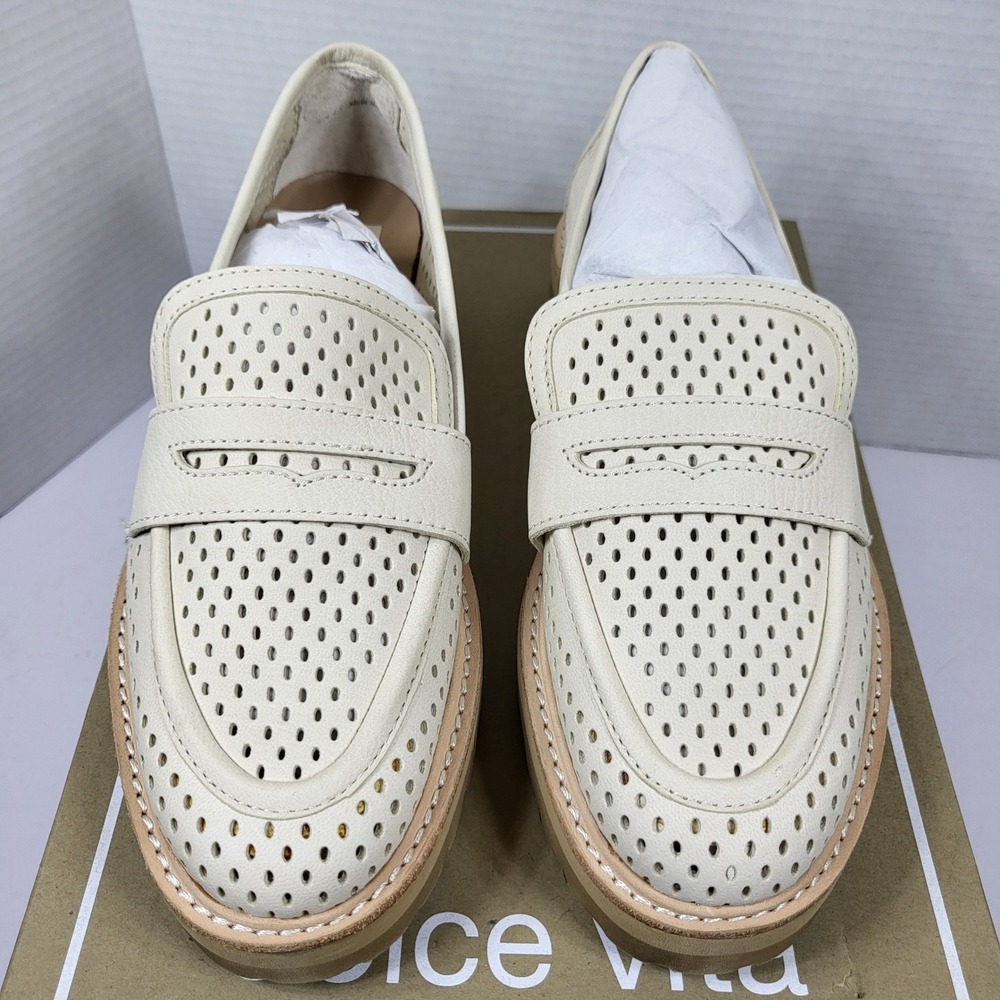 Dolce Vita Malila Ivory Nubuck Perforated Lug Sole Platform Loafers Womens 7.5